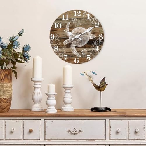 XFM Vintage Sea Turtle Wall Clock 12 Inch Nautical Beach Theme - Image 7