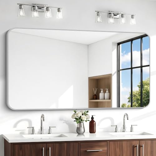 BONEWEI Silver Bathroom Mirror, 66x36 inch Wall Mirror by BONEWEI