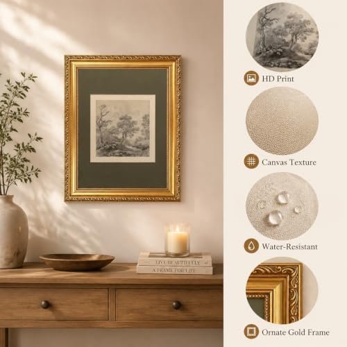 Ymsagrs Gold Frame Vintage Landscape Sketch Canvas Wall Art - Image 3