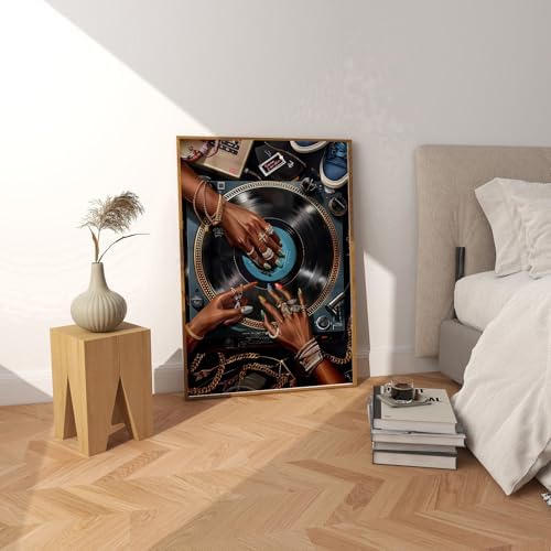ZHGYGBN Black Girl DJ Wall Art Turntable Poster 16x24 Inch Unframed - Image 3