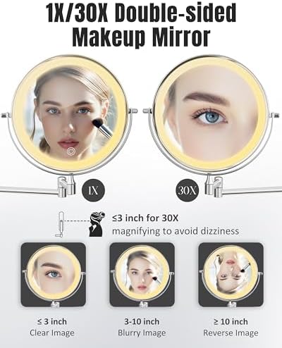 30X/1X 8 Inch Wall Mounted Magnifying Makeup Mirror - Image 2