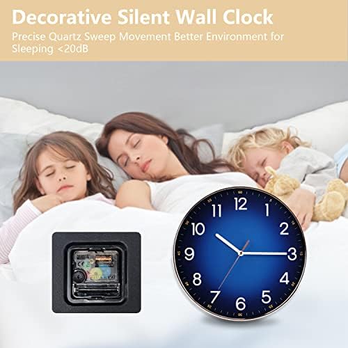 Navy Blue Wall Clock, Quality Quartz Silent Non-Ticking Battery Operated - Image 4