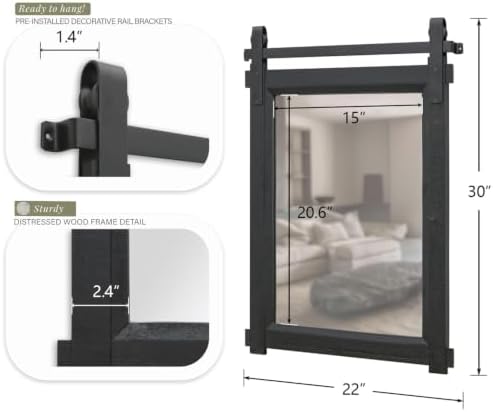 Besdomus Rustic Bathroom Vanity Mirror: 22"x30" Black Farmhouse Barn Door - Image 2