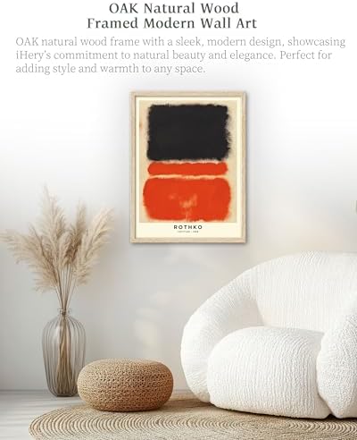 iHery 16x20in Natural OAK Wood Framed Black Orange Abstract Wall Art - Image 2