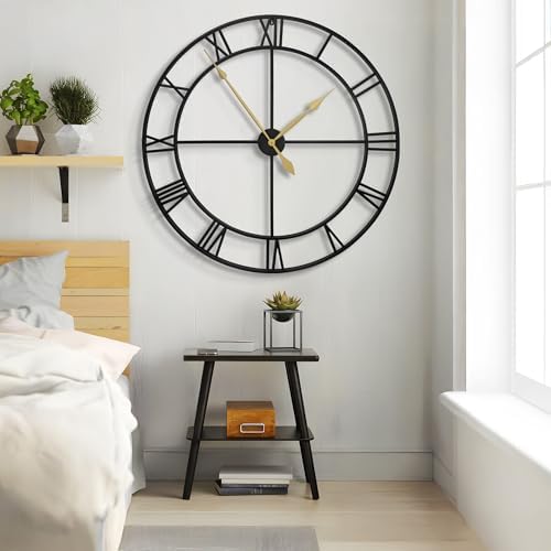 32" Extra Large Wall Clock, Silent Rustic Metal Wood Face Decorative Clock - Image 4