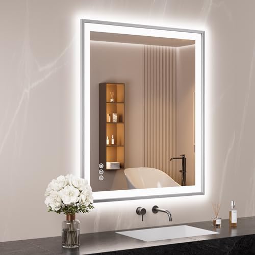 30x36 Inch LED Mirror for Bathroom, Brushed Nickel Frame by ISTRIPMF