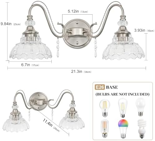 Brushed Nickel Bathroom Vanity Light, 2-Light Nickel Finish Wall Sconce - Image 6