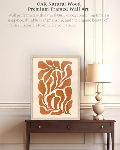 iHery 16x20in Natural OAK Wood Framed Burnt Orange Botanical Wall Art - Image 4