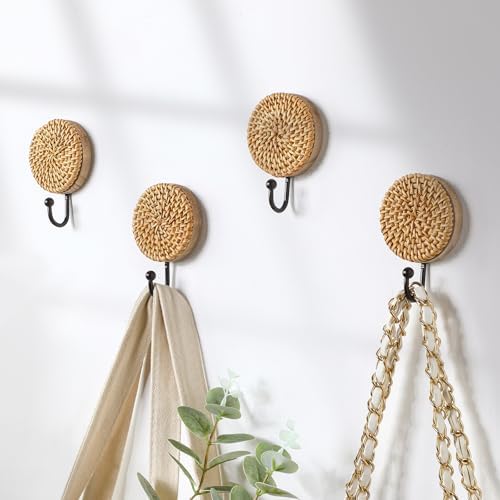 Colingmill 4 Pcs Boho Rattan Wall Hooks, Woven Towel Hooks Decor by Colingmill