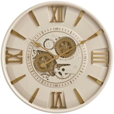 CLXEAST Mid Century Modern 24 Inch Moving Gear Walll Clock, Ivory &Gold - Image 2