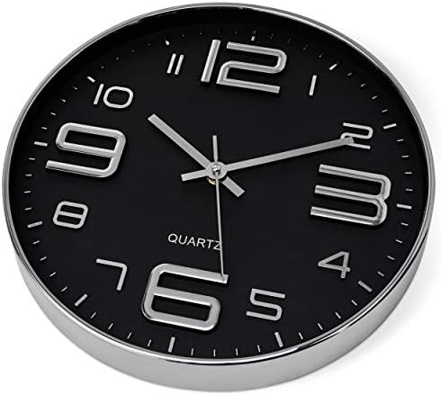 Bernhard Products Black Wall Clock 12 Inch Stylish Modern Silver Silent - Image 2