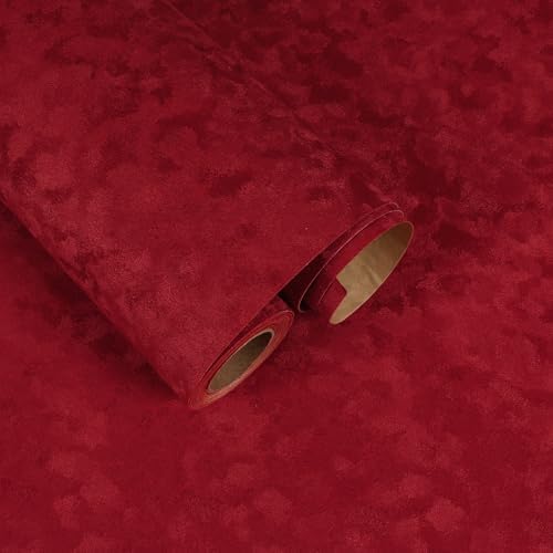 Red Self Adhesive Mottled Velvet Flock Contact Paper Liner 15.7"x118" Soft Felt by FANCYEASY
