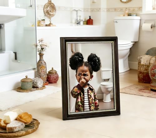 Dark Brown Framed Canvas Wall Art Funny African American Girl Bathroom Painting - Image 5