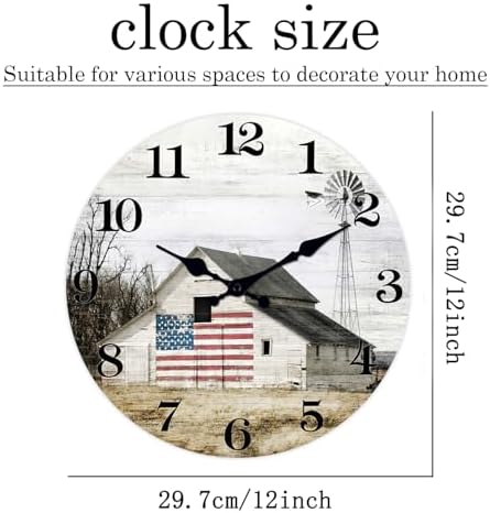 XFM Farmhouse Wall Clocks Battery Operated 12 Inch Silent Rustic Barn - Image 6