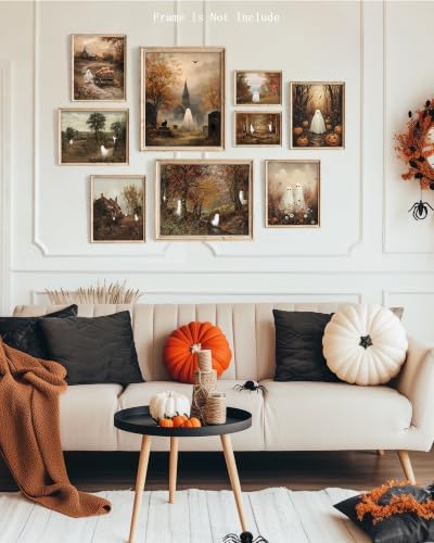 Vodefoad Vintage Halloween Ghost Wall Art Prints of 9, Retro Autumn Cute Ghost - Image 7