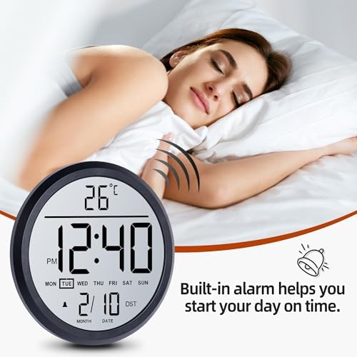 8" Round LCD Digital Wall Clock Battery Operated - Image 5