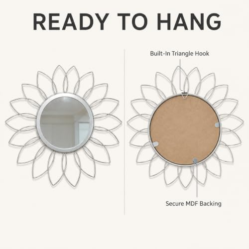 Silver Sunburst Mirror 14x14 Inch, Decorative Wall Accent - Image 2