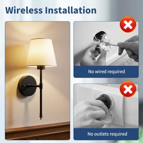 Battery Operated Wall Sconces Set of 2, Wireless Battery Wall Light - Image 5