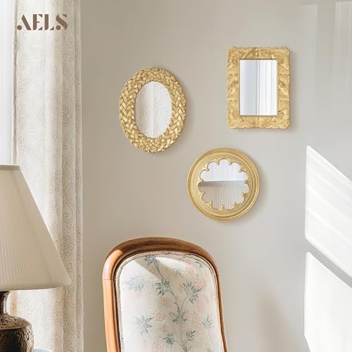 AELS 3 Pack Small Antique Gold Mirror Wall Decor, Wall Hanging Mirror Decor - Image 2