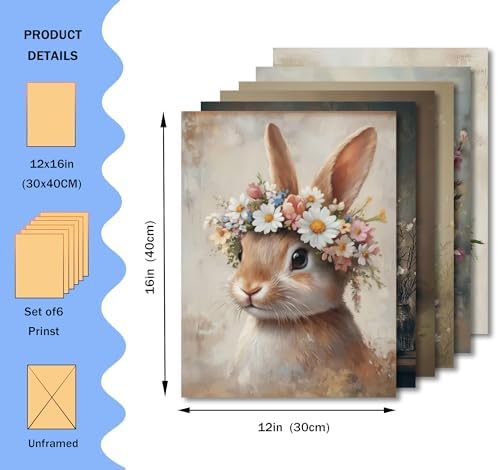 KYSNGMT Vintage Easter Bunny Wall Art Prints Set of 6 Unframed - Image 2
