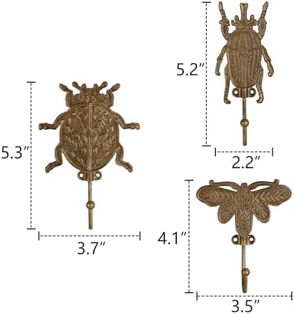 SOFFEE DESIGN Set of 3 Metal Insects Wall Hooks, Decorative Closet Organizer - Image 5