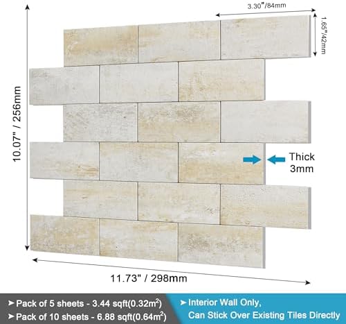 BeNice Marble Peel Stick Backsplash Tile Kitchen Blue Yellow Rust 10pcs - Image 6