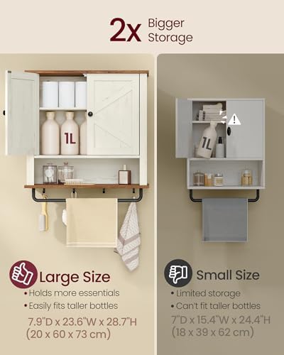 VASAGLE Bathroom Cabinet with Towel Bar, Wall-Mounted, 2 Barn Doors - Image 4