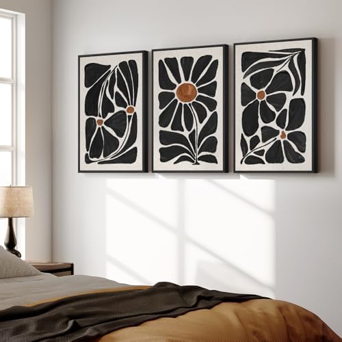 Large Framed Black and White Floral Wall Art - Image 4