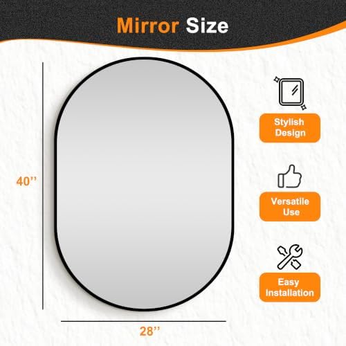Delma 40x28 Black Oval Bathroom Mirror - Image 4