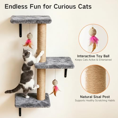 5-in-1 Cat Wall Shelves for Indoor Cats, Wall Mounted Cat Furniture Set - Image 3