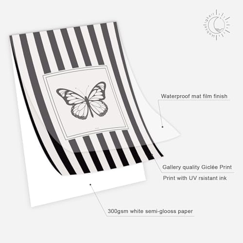 Habseligkeit Black Abstract Wall Art Prints Butterfly Poster 8x10 Set of 6 - Image 5