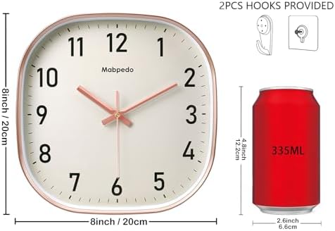 Small Wall Clock, 8 Inch Silent Non Ticking Battery Operated Clock, Square - Image 3