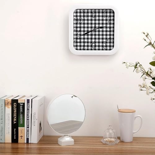 Modern Black White Buffalo Checks Square DIY Frame Wall Clock - Image 4