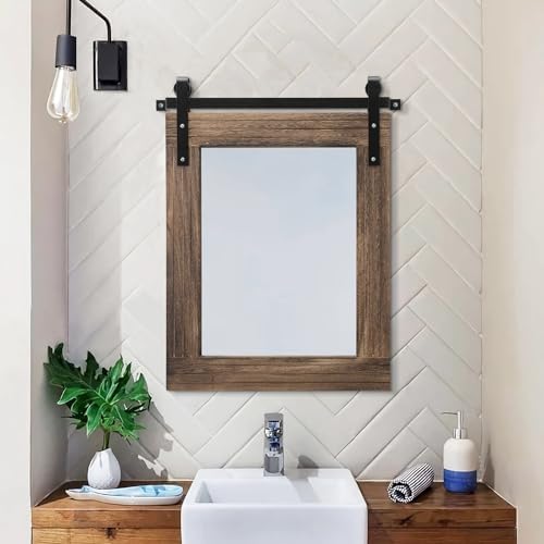 AAZZKANG Wall Mirror Rustic Barn Door Mirrors Rectangle Wood Framed Large - Image 3