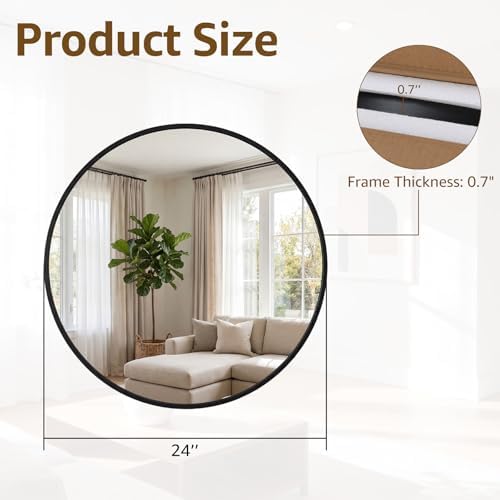 DUMOS 24 Inch Round Wall Mirror, Bathroom Mirrors - Image 2