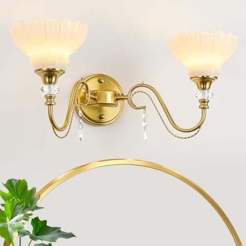 Vintage Bathroom Vanity Light, 2-Light Brushed Gold Finish Wall Sconce - Image 2