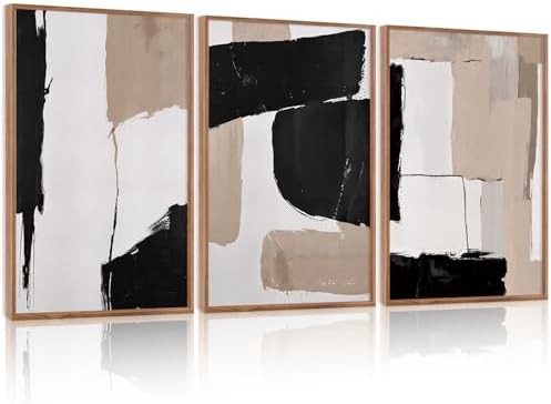 HLNIUC Large Abstract Neutral Framed Canvas Wall Art, Minimalist Textured Block by HLNIUC