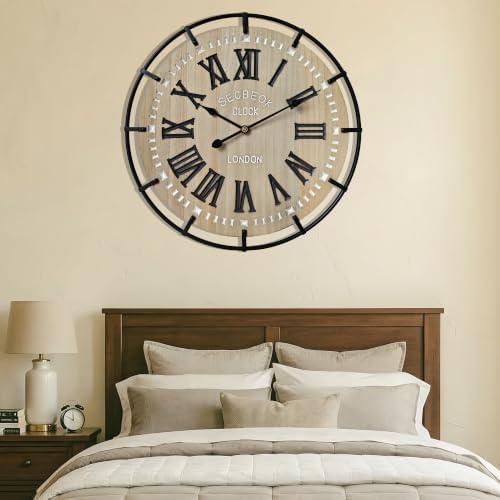 30 Inch Oversized Farmhouse Wall Clock, Metal Rustic Wood - Image 4