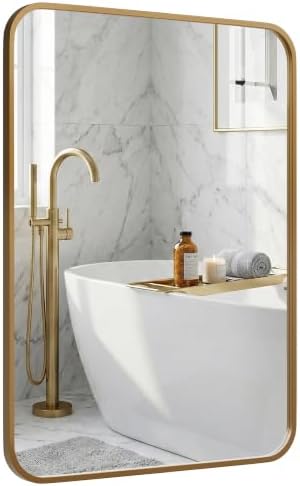 24x36 Inch Antique Gold Rounded Rectangle Bathroom Vanity Mirror by Pocetry