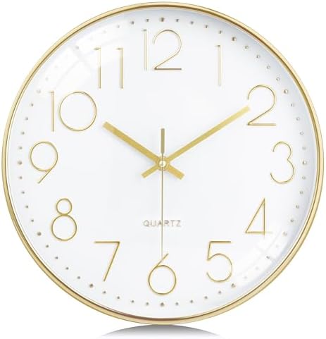Lafocuse 12 inch Modern Analog White and Gold Wall Clock Battery Operated by VisiteLafocuse