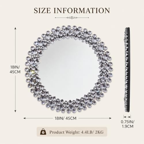 SHYFOY 18" Round Mirrors for Wall Decor, Crystal Decorative Mirrors - Image 5