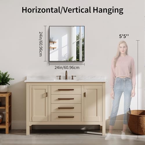 YIROMAN Bathroom Mirror 24"x24", Matte Black Bathroom Mirror - Image 3