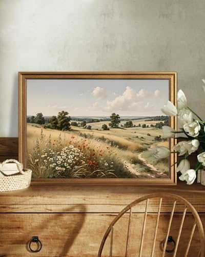 KBKBART Gold Framed Vintage Wall Art, Serene Fields Wildflowers Vintage - Image 3