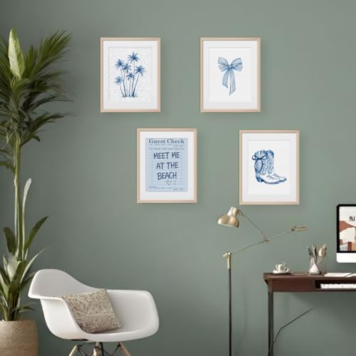 XYDEG Coastal Cowgirl Wall Art, Coquette Blue Bow Cowgirl Boots Posters Set of - Image 3