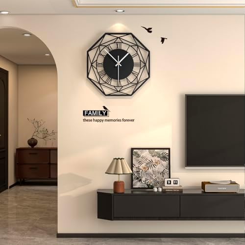 Large Modern Black Metal Decorative Wall Clock - Image 2