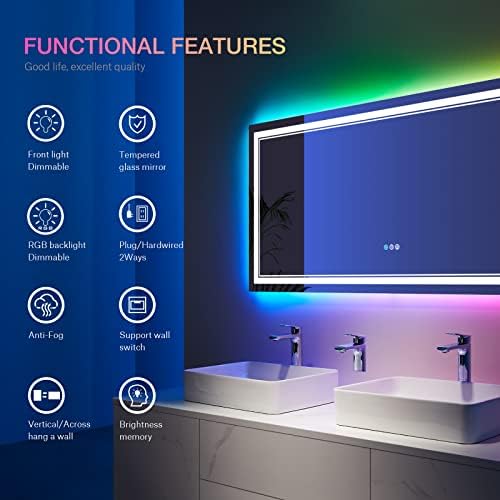 60x36 Inch RGB LED Bathroom Mirror - Image 3