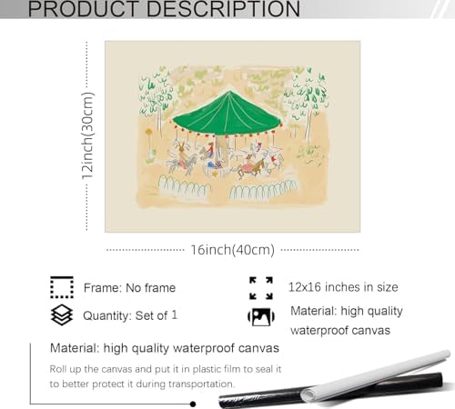 Colorful Carousel Wall Art Trendy Cute Kids Canvas Poster French Theme Nursery - Image 2