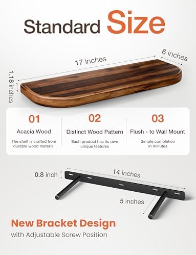 BATODA Set of 2 17" Acacia Wood Floating Shelves - Image 3