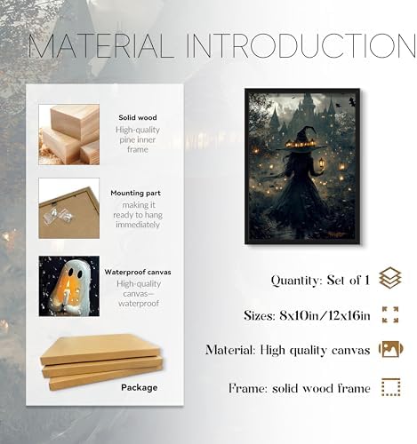 Dark Gothic Halloween Witch Canvas Wall Art, Witch Holding Lantern in Misty - Image 5