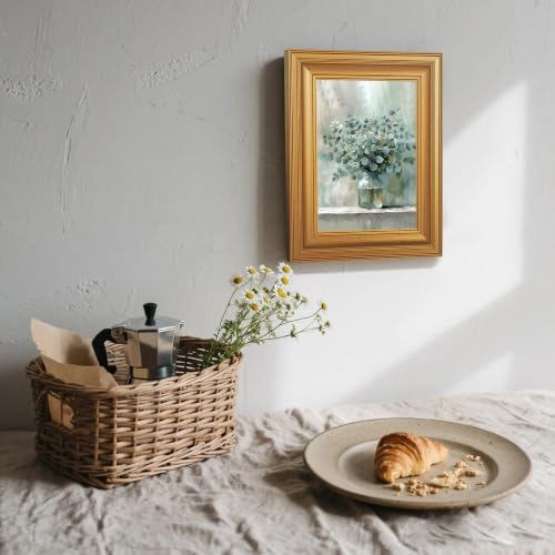 EJPFOGV White Flowers Eucalyptus Still Life Framed Canvas Wall Art 8x10 in - Image 4